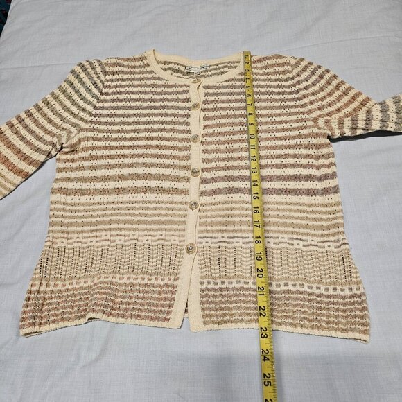 St. John Sport Button Up 3/4 Sleeve Heathered Women Size L Striped - Picture 8 of 16